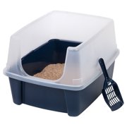 IRIS Open-Top Cat Litter Box with Shield and Scoop, Navy